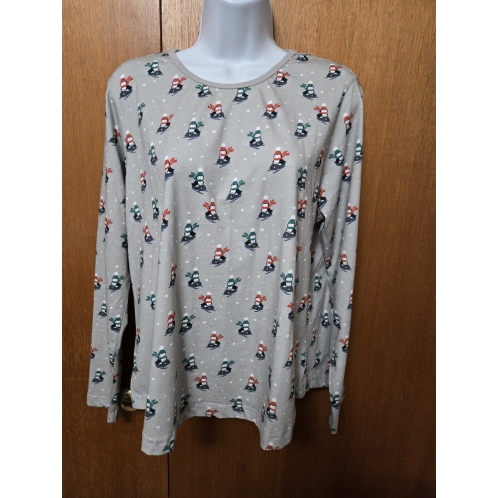 Old Ranch Women's L Penguin Henley Long Sleeve T Shirt Top Winter NWOT